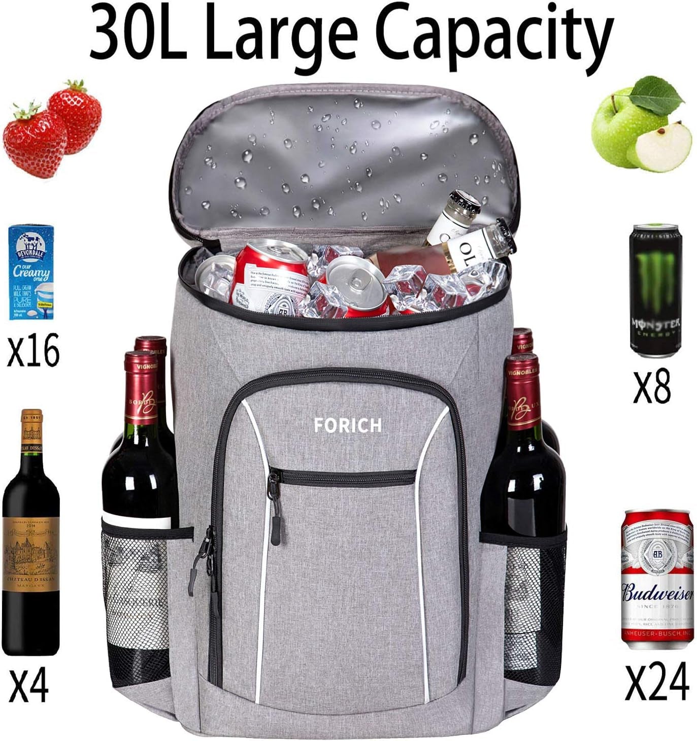 Insulated Cooler Backpack Lightweight Soft Cooler Bag Leakproof Backpack Cooler for Men Women to Lunch Work Picnic Beach Camping Hiking Park Day Trips, 30 Cans